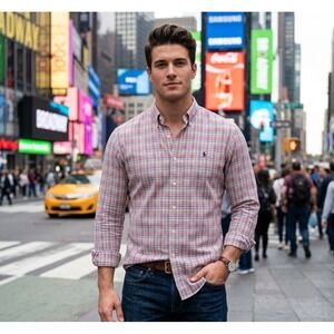 Polo Ralph Lauren Button Down Mens Large Pink Blue Multi Plaid Classic Fit Shirt